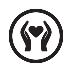 Flat black Heart care web icon in circle on white background