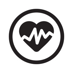 Flat black Heart Rate Pulse web icon in circle on white backgrou