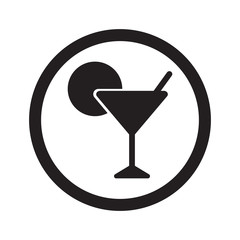Flat black Cocktail web icon in circle on white background