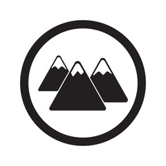 Flat black Mountain web icon in circle on white background
