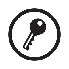 Flat black Key web icon in circle on white background