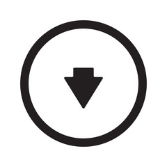 Flat black Arrow Down web icon in circle on white background