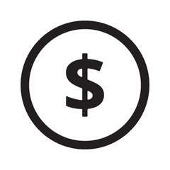 Flat black Dollar web icon in circle on white background