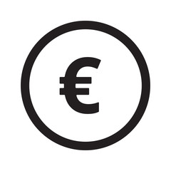 Flat black Euro web icon in circle on white background