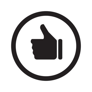 Flat Black Thumb Up Web Icon In Circle On White Background