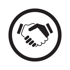 Flat black Handshake Agreement web icon in circle on white backg
