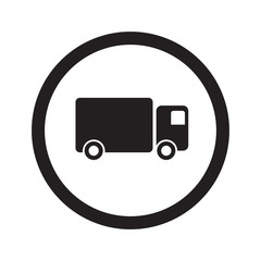 Flat black Delivery Truck web icon in circle on white background