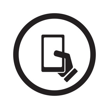 Flat black Smartphone  web icon in circle on white background