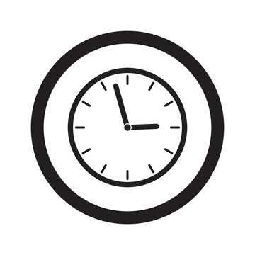 Flat black Clock web icon in circle on white background