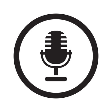 Flat Black Microphone Web Icon In Circle On White Background