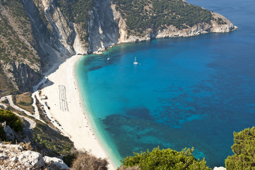 Myrtos Beach, Kefalonia, Greece  / Myrtos Beach is in the region of Pylaros, in the north-west of...