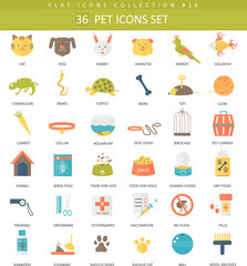 Vector pet color flat icon set. Elegant style design.