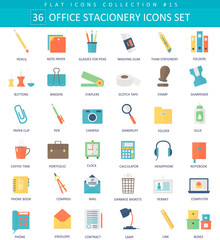 Vector Office stacionery  color flat icon set. Elegant style design.
