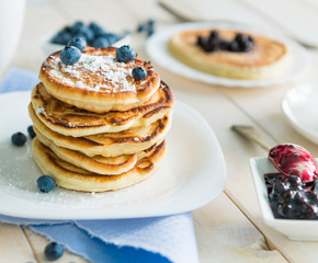 pancakes with blueberry and jam