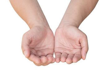 Empty male hands, isolated on white