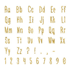 Gold alphabet isolated on white background. Lettering.