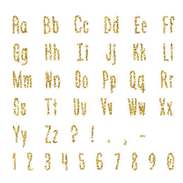 Gold alphabet isolated on white background. Lettering.
