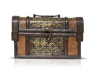 vintage wooden chest on white background