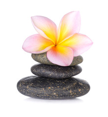 Fototapeta na wymiar zen stones with frangipani flower on white background