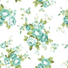 Fototapety  Turquoise Flowers Seamless Pattern