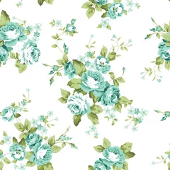 Behang Turquoise Turkoois bloemen naadloos patroon