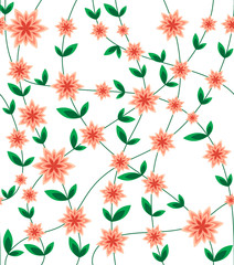 Seamless pattern vector flower peach with leaf and geometric flower on white background