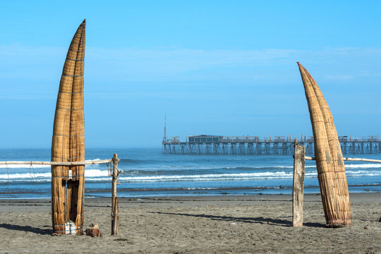 Traditional Peruvian small Reed Boats (Caballitos de Totora)