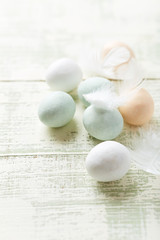 Marzipan Easter eggs with feathers
