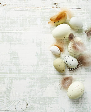 Speckled Easter Eggs with Feathers