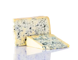 Rolgordijnen Blue Gorgonzola Cheese on White Background © xfotostudio
