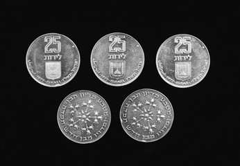 Silver coins, Pidion Haben ceremony. Jewish ceremony firstborn baby 30 days old. Text- redemption of the firstborn