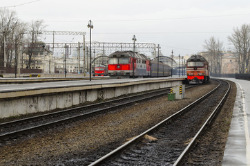 Obraz premium Trains on railway tracks.