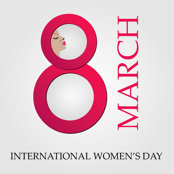 Large digit 8 with face of a woman- graphic for international womens day