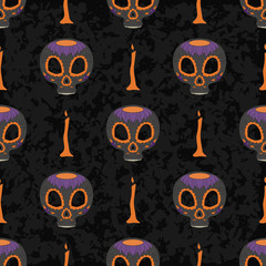 Dia de Muertos cartoon Skull Ornate Day of The Dead seamless pattern