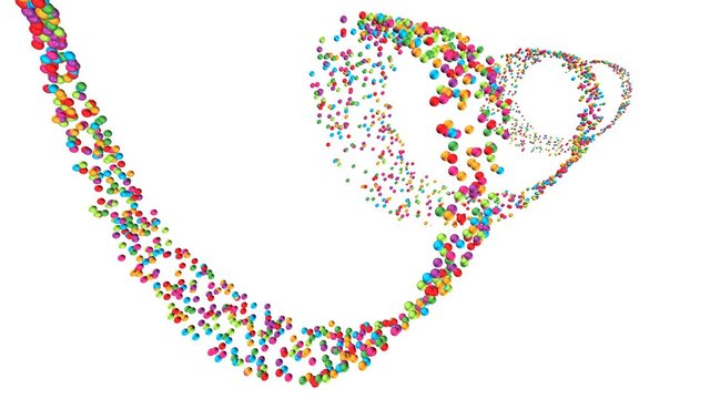 Perspektivische Darstellung einer Spirale aus bunten K&uuml;gelchen &ndash; Film, Video, Animation