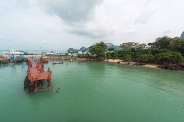 View to the ferry port in Donsak in Surat Thani province, Thailand.