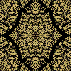 Seamless oriental ornament in the style of baroque. Traditional classic vector golden pattern