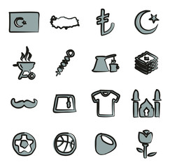 Republic Of Turkey Icons Freehand 2 Color