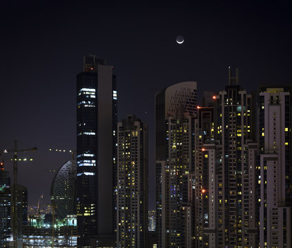 Residential buildings in Dubai at night