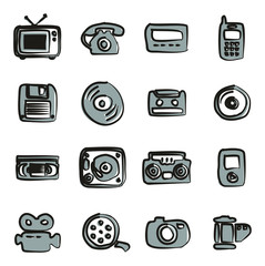 Old Technology Icons Icons Freehand 2 Color