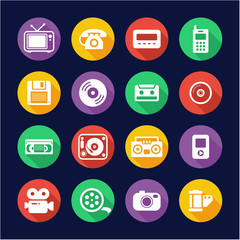 Old Technology Icons Flat Design Circle