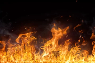 Crédence de cuisine en verre imprimé Flamme Flammes de feu sur fond noir
