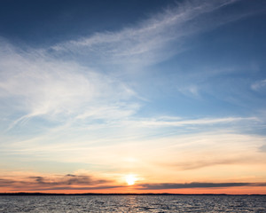 Calm sunset and clouds over lake