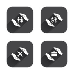 Hands insurance icons. Human life-assurance.