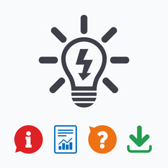 Light lamp sign icon. Bulb with lightning symbol