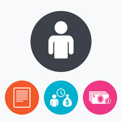 Bank loans icons. Fill document and get money.