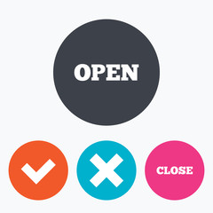 Open and Close icons. Check or Tick. Delete sign