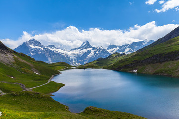Fototapeta na wymiar Panorama view of Bachalpsee and the alps