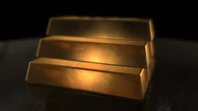 Six Fine Gold bars whit drack background seamless loop animation