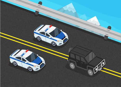 Police Motorcade Car Flat Design 